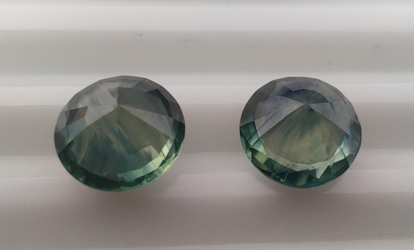 Heated Natural Green Blue Sapphire Pair Circle Cut 3.67 Carats, Sri Lanka