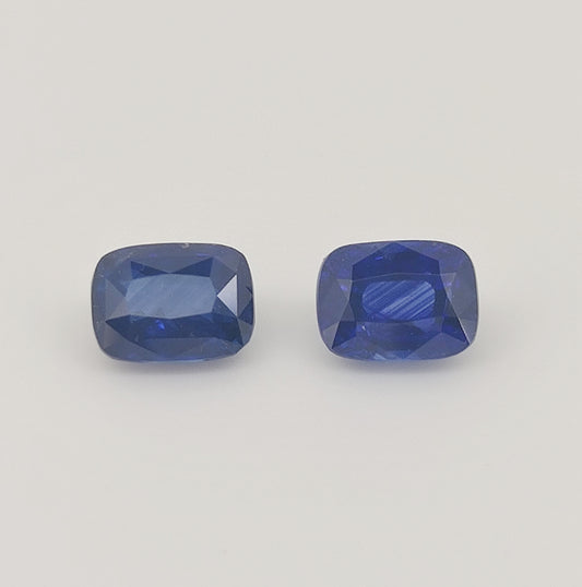 Heated Natural Blue Sapphire Pair Cushion Cut 3.01 And 3.04 Carats, Sri Lanka