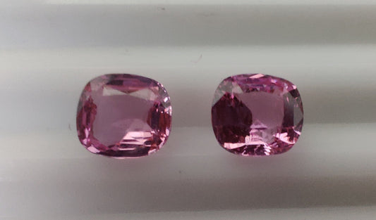 Heated Natural Pink Sapphire Pair Cushion Cut 2.07 Carats, Sri Lanka