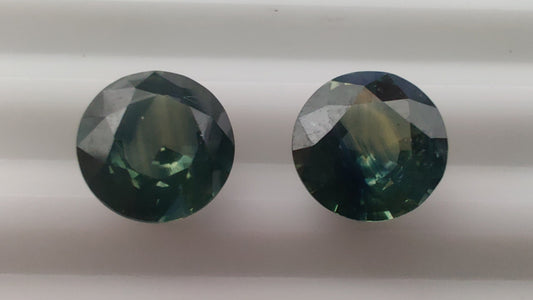 Heated Natural Green Blue Sapphire Pair Circle Cut 3.67 Carats, Sri Lanka