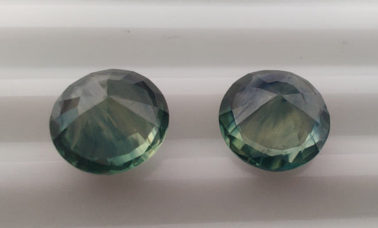 Heated Natural Green Blue Sapphire Pair Circle Cut 3.67 Carats, Sri Lanka