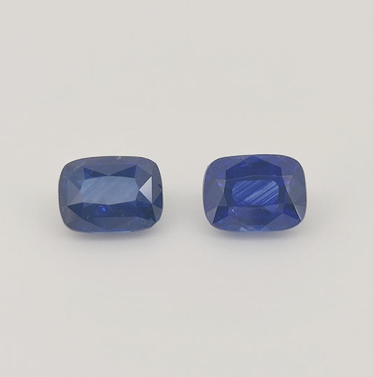 Heated Natural Blue Sapphire Pair Cushion Cut 3.01 And 3.04 Carats, Sri Lanka